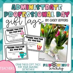 an advert for teachers to promote professional day gifts and give them flowers in vases