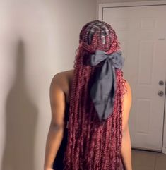 Island Twist With Bow, Burgundy Protective Styles, Burgundy Island Twist With Curls, Red Island Twist With Curls, Maroon Goddess Braids, Peekaboo Island Twist With Curls, Burgundy Twists Black Women, Burgundy Island Twist, Hair Color Ideas Braids