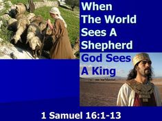 two pictures with the words when the world sees a shepherd god sees a king