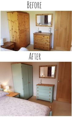 before and after photos of a bedroom makeover