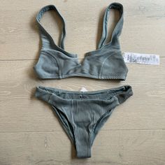 Rvca Blue Salt Wash Ribbed Bikini Set Notched Bralette Bikini Top Cheeky Hipster Bikini Bottom Thick And Good Quality Never Worn Fabric: 91% Polyamide, 9% Elastane Size Small Excellent Condition, New Without Tags Always Check The Photos And Feel Free To Message Me With Any Questions Gray Swimwear For Pool And Beach Season, Gray Swimwear For Beach Season Vacation, Gray Swimwear For Vacation And Beach Season, Gray Beachwear Swimwear For Beach Season, Summer Gray Poolside Swimwear, Gray Beachwear For Beach Season, Salt Wash, Blue Gray, Womens Swim