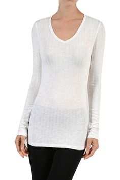 Long Sleeve Rib Knit V-Neck Top V Neck Tops, Rib Knit, Leggings