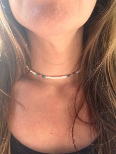 This dainty, coral, white, teal and aqua sz 8/0 Czech  glass seed bead choker is perfect for a day at the beach.  It is bright, cheery and light weight. Necklace comes in a variety of lengths and can be worn as a choker or longer.  Please measure your neck prior to ordering to make sure you get the correct size. Thank you and have a wonderful day. Light Weight Necklace, Seed Bead Choker, Surfer Style, Bead Choker, Star Bracelet, Seed Bead Necklace, Beaded Choker, Star Necklace, Seed Bead