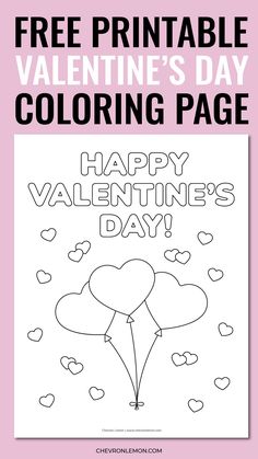 valentine's day coloring page with balloons and hearts