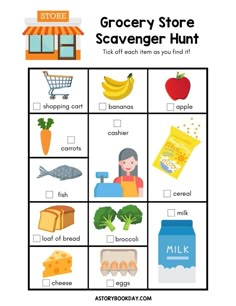 grocery store scavenger hunt for kids to help them learn how to use it