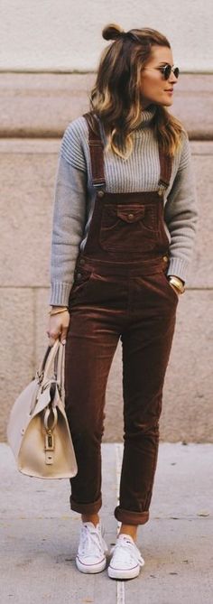 hammerstonea Winter Mode Outfits, Overalls Outfit, Corduroy Overalls, Elegante Casual, Looks Street Style, Winter Mode, Winter Fashion Outfits, Trench Coats