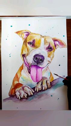 a painting of a dog with its tongue hanging out