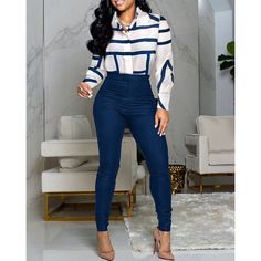 Two Pieces Set Outfits, Chique Outfits, High Waist Pants, Stylish Plus, Trend Fashion, Professional Outfits, Blue Pants, Business Casual Outfits