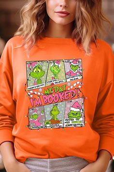 My Day I'm Booked Grinch Graphic Fleece Sweatshirts.Unisex Crew Neck Long Sleeve Sweaters Knits.Crafted from premium materials, tailored to your lifestyle, ensuring a comfortable fit for any occasion.Family Group Uniforms Birthday Party Gift Concert Festival Events.High Quality Direct To Film Printed Graphic Design.50%COTTON,50%POLYESTERNICARAGUAMade In: Nicaragua Pink Fleece Tops With Graphic Print, Pink Winter T-shirt For Loungewear, Grinch Graphic, Long Sleeve Sweaters, Concert Festival, Film Prints, Birthday Party Gift, Graphic Design Print, My Day