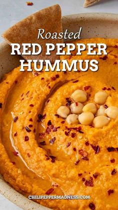 roasted red pepper hummus in a bowl