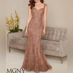 Mgny 71314 Size 20 Mocha Long Dress With Lace Nwt Mother Of The Bride Dresses Long, Mother Wedding, Mother Of The Bride Gown, Mother Of Groom Dresses, Bride Groom Dress, Mob Dresses, Evening Dress Fashion, Bride Gowns, Mothers Dresses