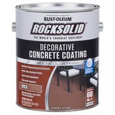 a can of rust - oleum rocksolid decorative concrete coating with white interior paint