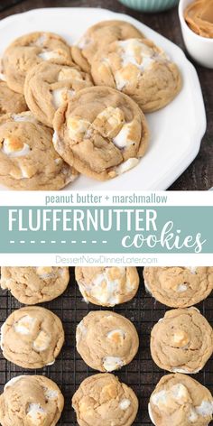 chocolate chip cookies with marshmallow frosting on a cooling rack next to other cookies