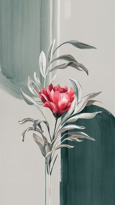 a painting of a red flower in a vase