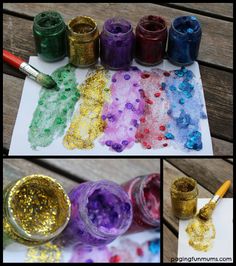 the process for making glitter paint is shown