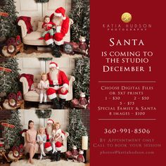 santa is coming to the studio december 1 choose digital files or 3x4 prints