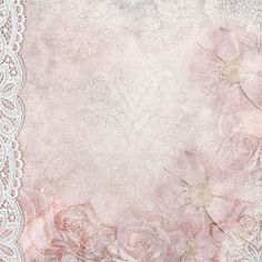 an old paper with lace and flowers on the edges, in pastel pink tones