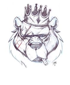 a drawing of a gorilla with a crown on his head