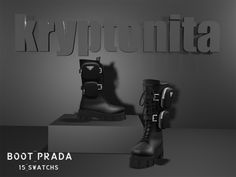 two black boots are on display in front of the words krypounta