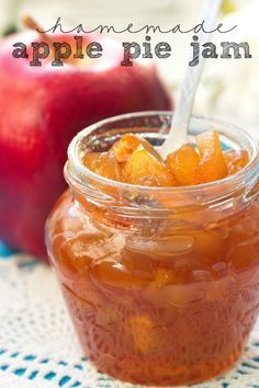 an apple pie jam in a glass jar