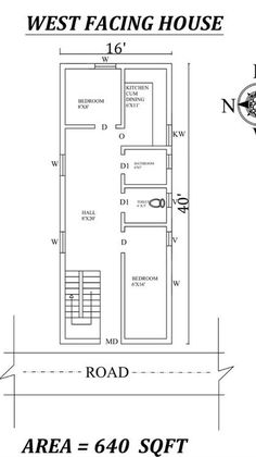 the west facing house floor plan is shown in black and white, with an arrow pointing to