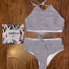 Brand New Nwt Bikini Size L. It Is Black And White High Neck Halter Top. Peach Swimsuit, High Neck Halter Top, Neck Halter Top, High Neck Halter, Halter Top, High Neck, Black White, Black And White, White