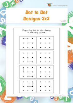 the memory dot designs 3x3 is shown in front of colorful letters and numbers