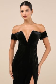 Slip into the Lulus Captivating Silhouette Black Velvet Off-the-Shoulder Maxi Dress for a look no one will be able to deny! Plush velvet shapes this sultry dress that has an off-the-shoulder neckline (with hidden no-slip strips) and a notched bodice with a plunging internal V-bar, all framed by short sleeves. High, fitted waist tops a figure-skimming mermaid skirt that falls to an elegant maxi hem. Hidden back zipper/clasp. Fit: This garment fits true to size. Length: Floor length. Size medium m Off-shoulder Velvet Dress For Night Out, Off-shoulder Velvet Evening Dress, Off-shoulder Velvet Party Dress, Off-shoulder Velvet Dress For Evening, Fitted Off-shoulder Velvet Dress For Night Out, Fitted Off-shoulder Velvet Dress, Formal Off-shoulder Velvet Dress, Formal Off-shoulder Fitted Velvet Dress, Off-shoulder Velvet Formal Dress