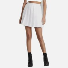 **Free Shipping With Any Bundle** Casual White Tennis Skirt For Day Out, Casual Stretch Tennis Skirt With Mini Hem, Casual Stretch Mini Hem Tennis Skirt, Casual White Pleated Flared Skirt, White Casual Pleated Flared Skirt, Casual White Mini Hem Skort, White Mini Hem Casual Skort, White Mini Hem Skort For Day Out, White Casual Tennis Skirt