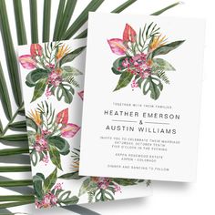 Tropical Colorful Wedding Invitation Magenta Wedding Theme, Hibiscus Wedding, Tropical Wedding Theme, Magenta Wedding, Hawaii Flowers, Fuchsia Wedding, Wedding Tropical