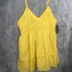 Spaghetti Strap Dress, Yellow Lightweight V-Neck Summer V-neck Camisole With Straps, Spring V-neck Camisole With Adjustable Straps, Summer V-neck Camisole For Vacation, V-neck Summer Camisole For Vacation, V-neck Summer Beach Camisole, Spring V-neck Camisole With Straps, V-neck Camisole With Adjustable Straps For Beach, V-neck Camisole For Summer Beach, Summer Beach V-neck Camisole