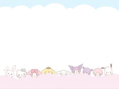 a group of cats and dogs are lined up in a row on a pink background