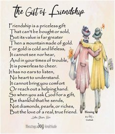 an illustration of two women holding hands with the words, the gift of friendhood