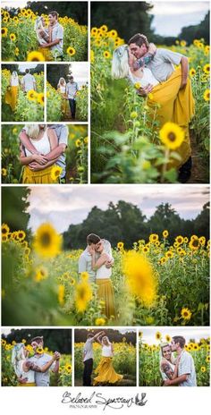 a man and woman hugging in a sunflower field