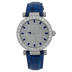 Blue Diamond Watch With Round Dial, Blue Diamond Watch With Diamond Hour Markers, Formal Blue Diamond Watch With Subdials, Elegant Blue Diamond Watch With Round Dial, Blue Diamond Watches For Formal Occasions, Formal Blue Diamond Watches, Blue Diamond Luxury Watch For Formal Occasions, Luxury Blue Diamond Watch For Formal Occasions, Blue Timeless Diamond Watch