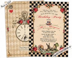 an old fashioned birthday party with alice and the wonderland teacups on striped paper