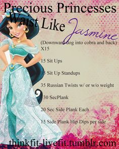 Precious Princess - waist like Jasmine workout! Disney Princess Workout, Themed Workouts, Summer Motivation