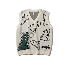 fb-feed Vintage Dinosaur, Green Sweater Vest, Knitted Sweater Vest, Kawaii Harajuku, Girls Jumpers, Stylish Summer Outfits, Black Jumper, Jacquard Sweater, Vest Women