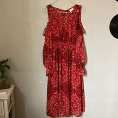 In Perfect Condition Seems Brand New. Red Bohemian Midi Dress With Ruffles, Red Bohemian Maxi Dress With Ruffles, Vintage Red Flowy Dress, Red Bohemian Midi Dress For Spring, Red Bohemian Dress, Rose Dresses, Knox Rose, Rose Dress, Bohemian Dress