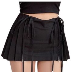 Mini Pleated Skirt, High Waist, Plain Front Back Side Is Pleated, Side Zippers, Side Tie Cords, Under Shorts Slip, A-Line, Mini Schoolgirl Skirt Features: Mini Size: Womens Large Condition: New With Tags *22/264/.9.1. Pleaded Mini Skirt, Girlfriend Clothes, Skirt School, Short Black Skirt, Mini Pleated Skirt, Under Shorts, Emoji Art, Skirt High Waist, Black Mini Skirt