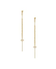 Delicate dangle earrings with a celestial touch. Elegant Metal Earrings With Star Charm, Elegant Gold-tone Jewelry With Star Charm, Leather Chokers, Delicate Chain, Aesthetic Collage, Online Earrings, Star Earrings, Gold Earrings, Cross Necklace