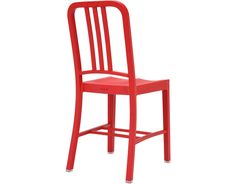 a red metal chair on a white background