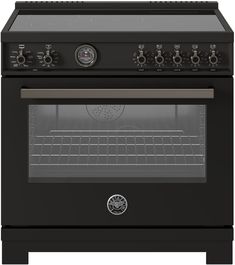 a black stove with its door open and the oven is on top of a white background