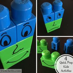 legos made to look like the face of a green and blue building block with eyes