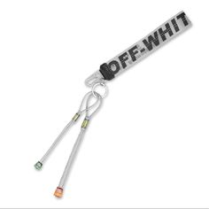 an off - whit lanyard keychain is shown on a white background