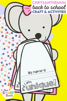 the back to school craft and activities for children with an image of a mouse holding a sign