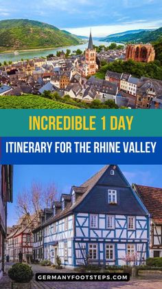 a collage of different buildings with the words incredible 1 day itinerary for the rheine valley