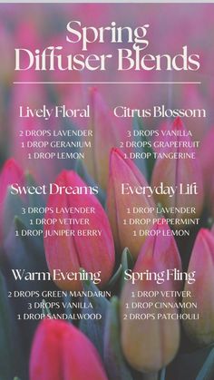 Essential Oils Tools for a toxin-free home. Flower Essential Oil Blends, Spring Essential Oil Diffuser Blends, Spring Diffuser Blends Young Living, Spring Essential Oil Blends, Spring Diffuser Blends, Essential Oil Spray Recipes, Summer Essential Oils, Essential Oil Combinations, Doterra Essential Oils Recipes