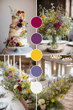 wedding cake with flowers and candles on the table