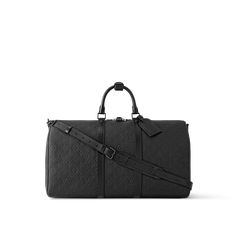 LOUIS VUITTON® - Keepall Bandoulière 50 - Black Black Trunk, Leather Trunk, Louis Vuitton Official Website, Matte Black Hardware, Trolley Bags, Leather Travel Bag, Louis Vuitton Keepall, Louis Vuitton Official, Monogrammed Leather